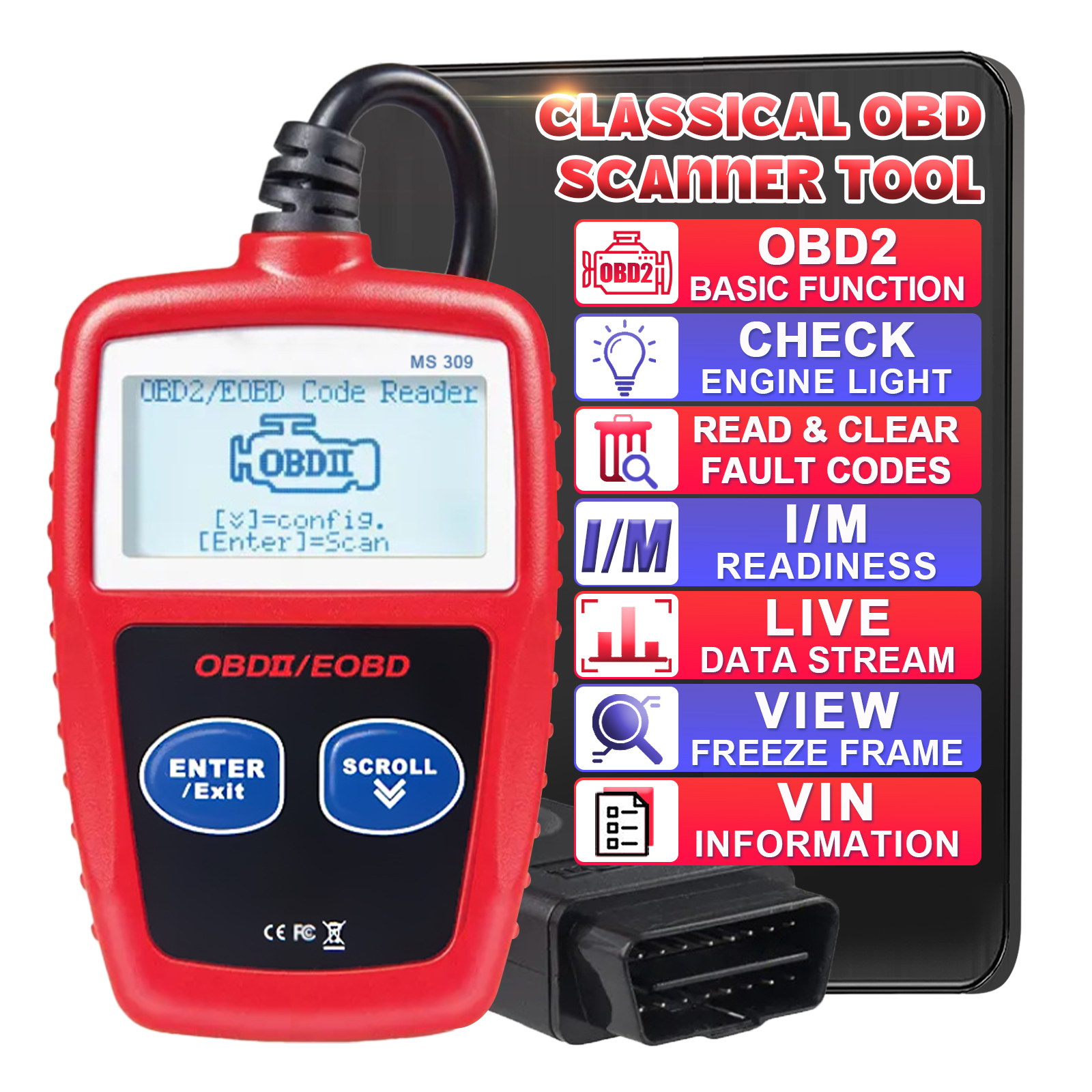 卸売MS309 OBD2スキャナーツール自動車チェックエンジンコードリーダー